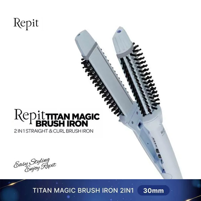Repit Catokan Sisir Titan Magic Brush Iron 2in1 30MM - Powder Blue